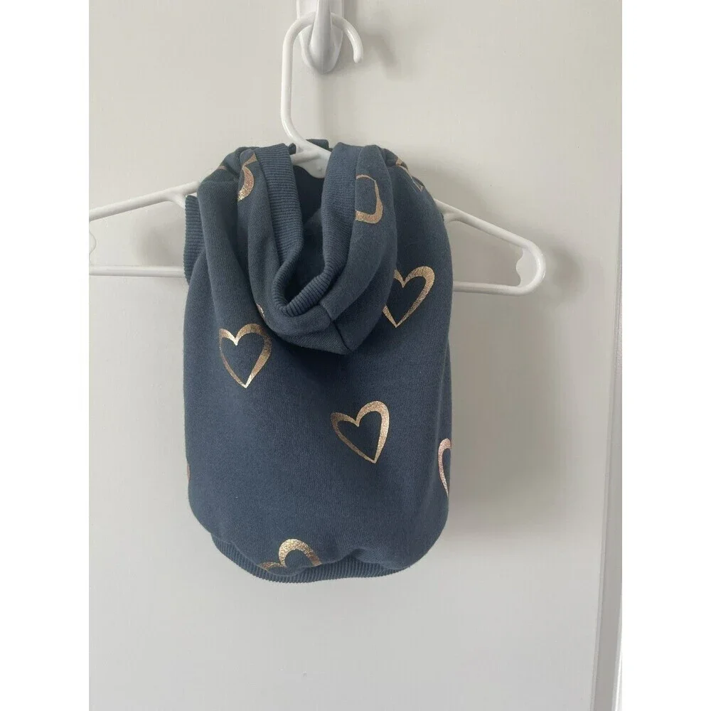 Top Paw Blue gold heart Hoodie Dog Clothes Puppy Kitten Pet XS